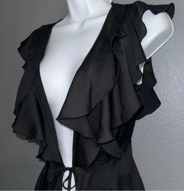 Vintage Victoria’s Secret Black Ruffled Robe Gown Lingerie Kimono Cover Up XS - Image 6