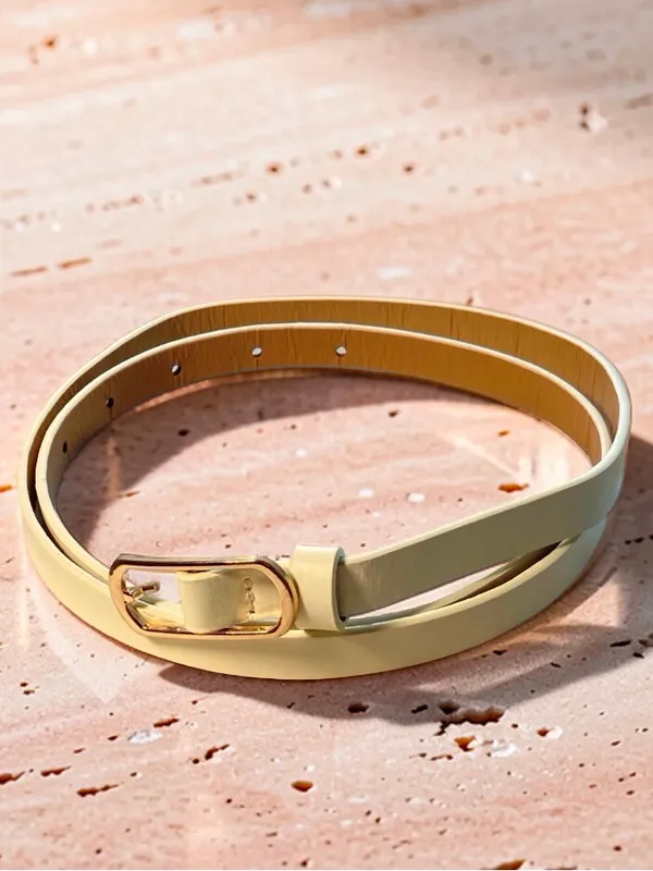 Elegant Cream Skinny Belt Gold Buckle Minimalist Y2K Style - Image 2