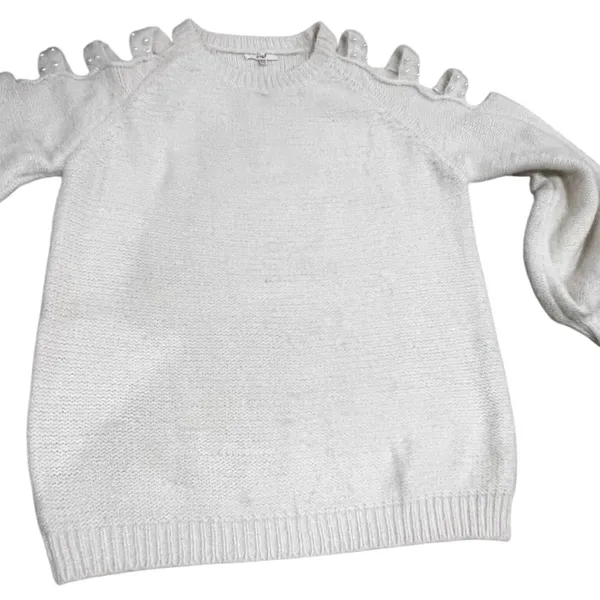 Easel Cream Pearl Cutout Sleeve Fuzzy Knit Sweater S/M - Image 5