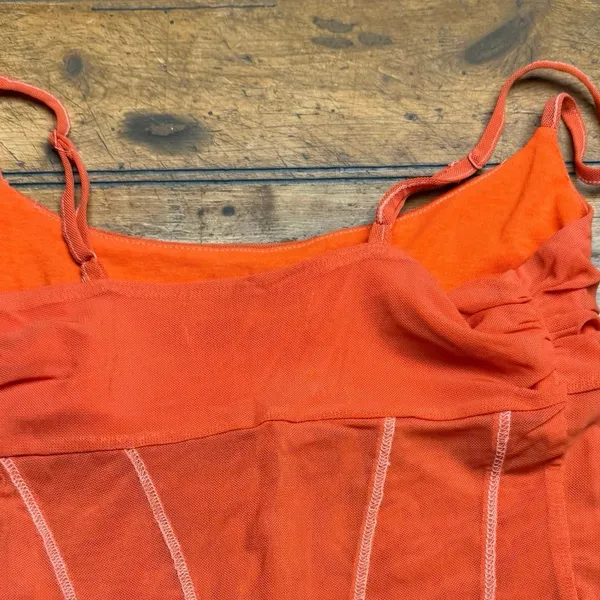 Urban Outfitters Orange Mesh Corset Cami Top Cowl Neck Contrast Stitch‎ Small - Image 5