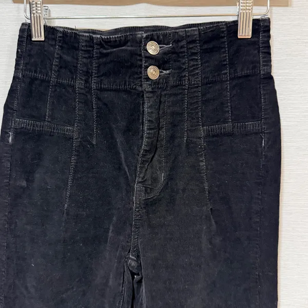 We The Free People Black Corduroy High Rise Flare Pants Raw Hem Size 24 - Image 4
