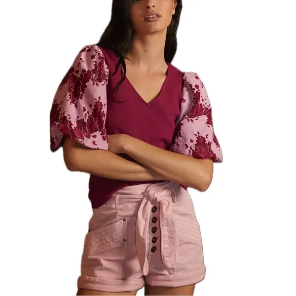 Anthropologie Dolan Lace Puff Sleeve Top size XL red - Image 2