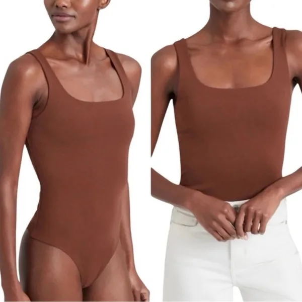 BANANA REPUBLIC tank top bodysuit thong snap style rich dark brown NEW size S - Image 2