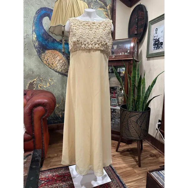 Bari Jay Vintage 60s 70s Lace Bodice Maxi Dress Gown - Image 3