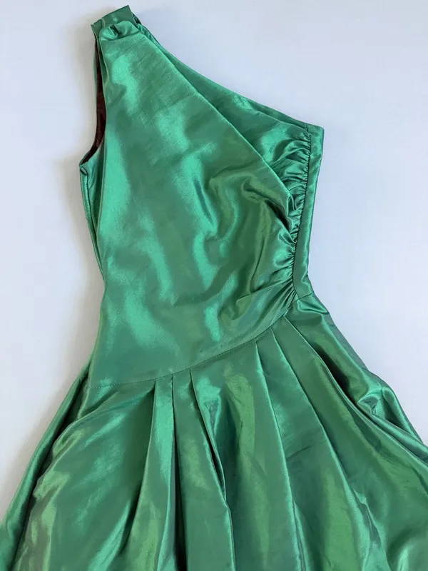 Vintage Scott McClintock Emerald Green One Shoulder Ruched Cocktail‎ Dress - Image 4