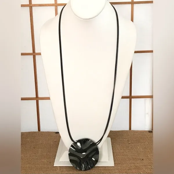 Chico’s Gunmetal Long Necklace with Disc Pendant - Image 2