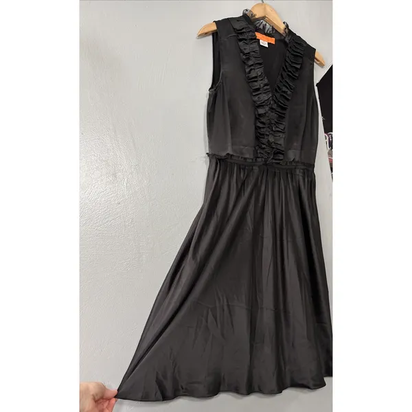 Cynthia Steffe Silk Dress Size 10 Black Sleeveless Ruffled Gothic Dark Romantic - Image 2