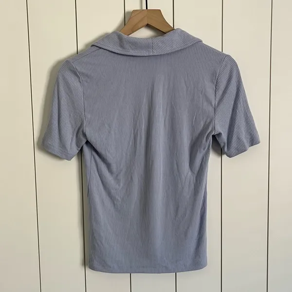 Madewell Drapey Rib Short Sleeve Polo Top Blue - Image 3