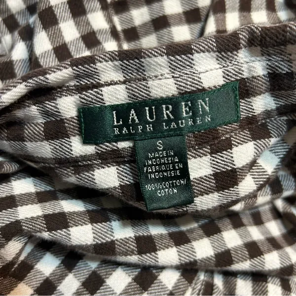 Lauren Ralph Lauren Chocolate Brown Gingham Check Button Up Shirt Small Preppy - Image 6