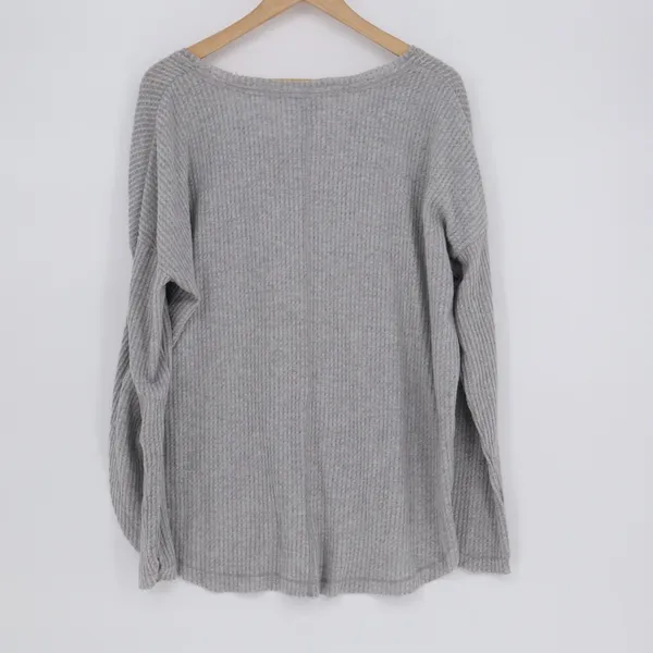 Wild Fable Sweater Womens Medium Gray Stretch Waffle Knit Long Sleeve Round Hem - Image 5