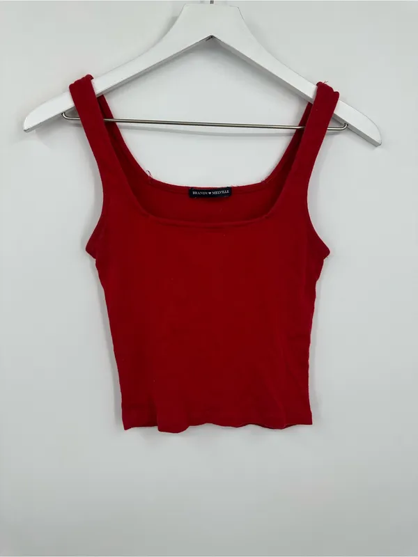 Brandy Melville Red Cropped Tank Top One Size - Image 7