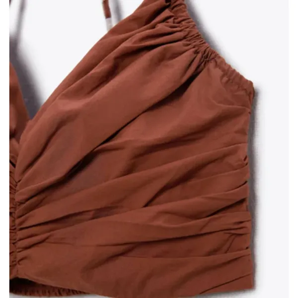 ZARA BEADED EMBROIDERED CROP TOP Brown Size Small NWT - Image 3