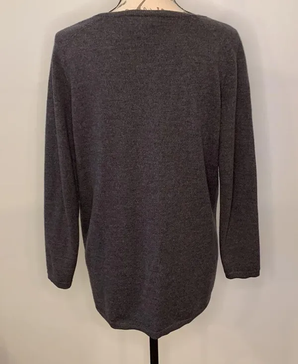 wool button front sweater charcoal gray L - Image 2
