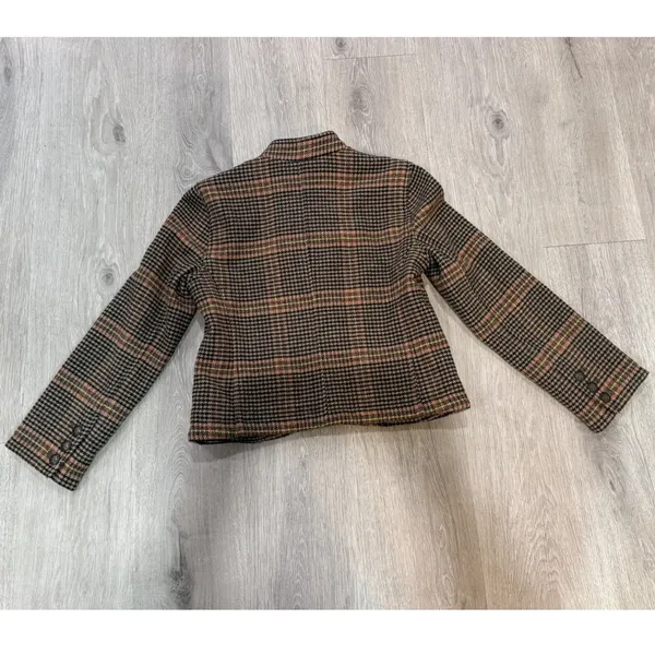 Hollister Brown Houndstooth Plaid Wool Blend Military Blazer Y2K Preppy academia - Image 6