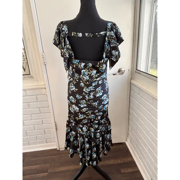 Anthropologie NWT Floral Sweetheart Ruched Drop waist Dress large‎ elegant goth - Image 7