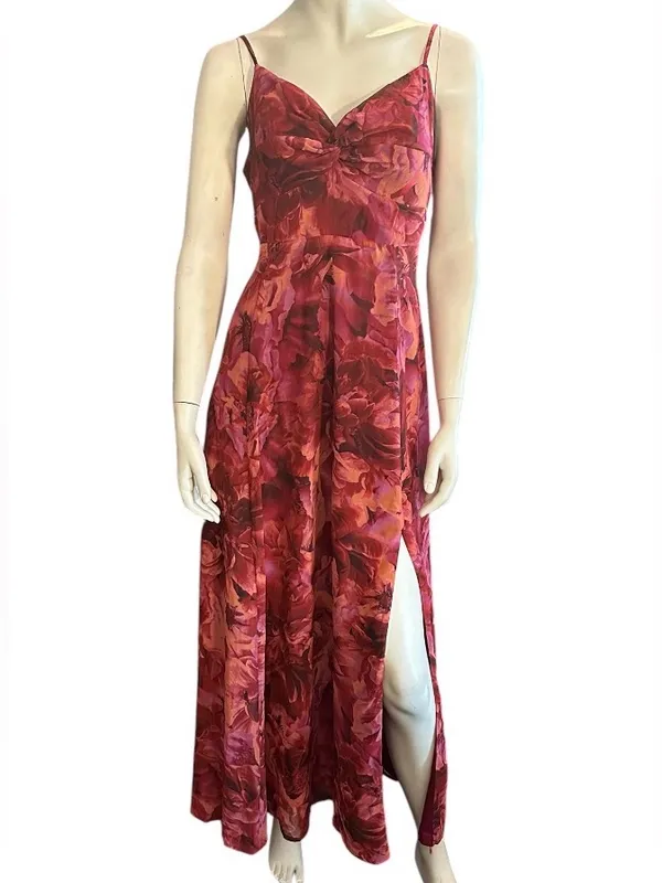 Lulus Beautiful Soul Floral Print Twist-Front Maxi Dress Burgundy XL NWT - Image 4
