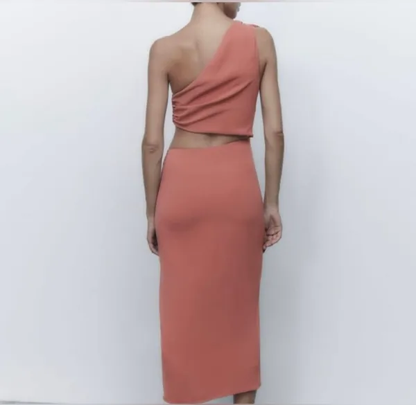 midi dress cut out fitted drapped muave casual party - Image 7