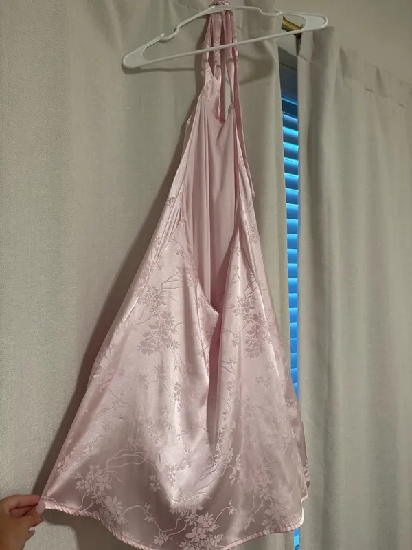 Lucy in the Sky Midnight Satin Halter Dress In Floral Pink - Image 2
