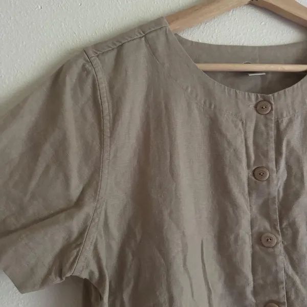 Christopher & Banks Linen Blend Blouse M Taupe Button Front Coastal Minimalist - Image 2