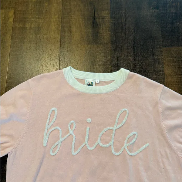 Queen of Sparkles Bride Sweater Top Pink Short Sleeve Women's M - Image 2