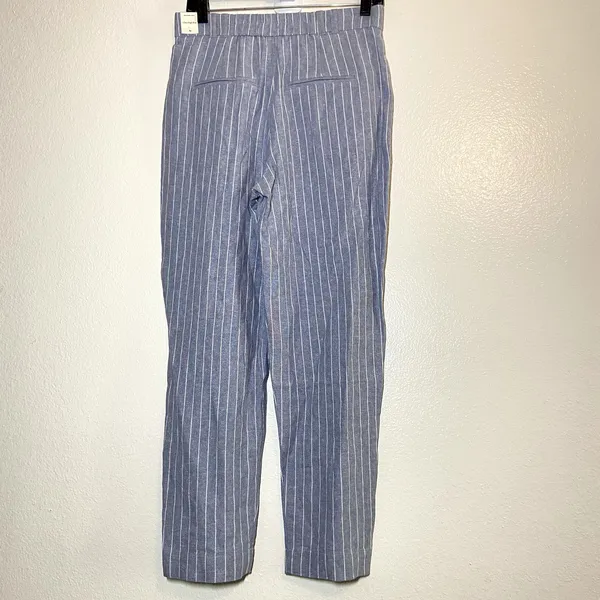 Abercrombie & Fitch Linen Trouser Pants High Rise Railroad Stripe Blue S NWT - Image 5
