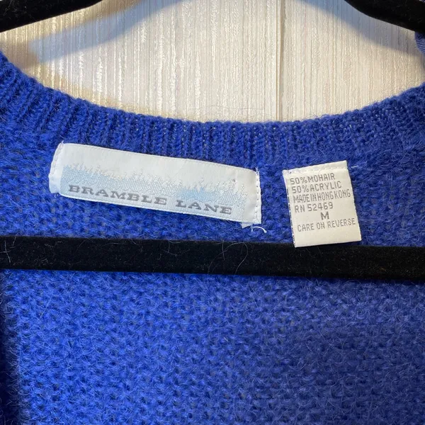 Vintage Bramble Lane Mohair Blend Cardigan – Royal Blue Cozy Y2K Grandpa Sweater - Image 4