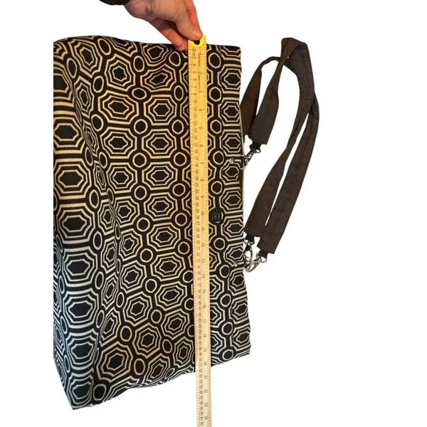 Geometric Patterned Tote Bag With Adjustable Straps & Zipper Closure Black - Image 6