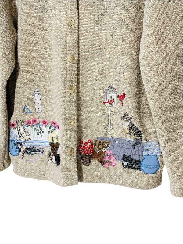 VINTAGE BONWORTH Embroidered Cats Cardigan - Image 3