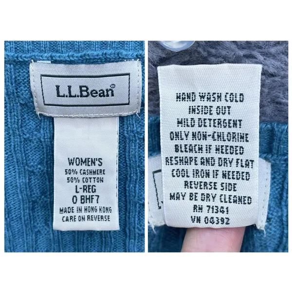 VTG LL Bean Cable Sweater Vest L-REG Wool/Cashmere Cable Knit Teal Green Preppy - Image 9