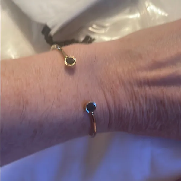 Alex and Ani Gold Open Cuff Bracelet with Dark Bead Accents - Image 4