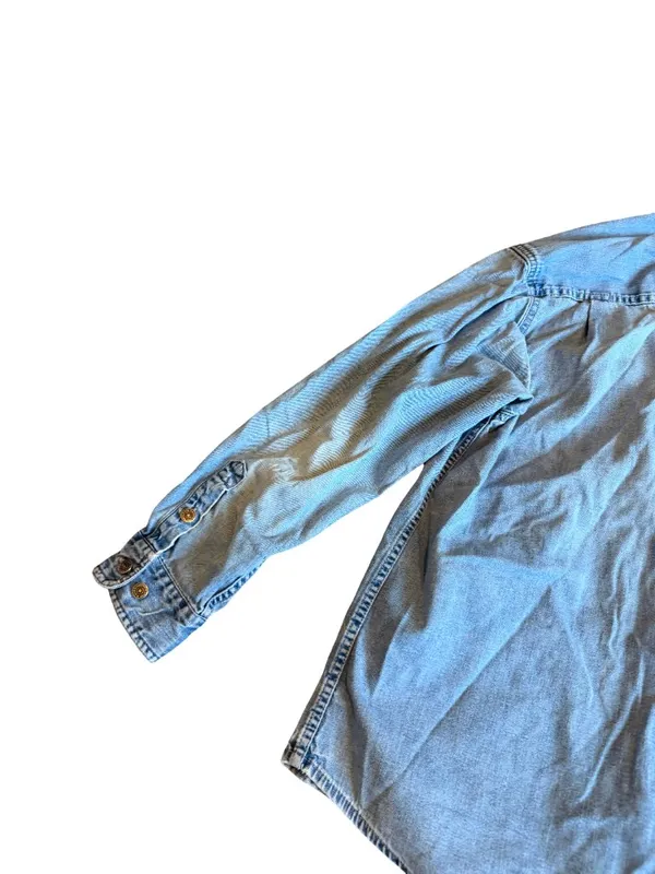 Eddie Bauer Light Wash Blue Chambray Button Down Shirt Overshirt Large Women's - Image 7
