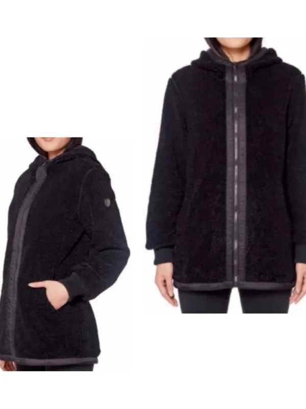 1 Madison Expedition Sz XL Black Faux Fur Fuzzy Hooded Jacket Insulated Sherpa - Image 2