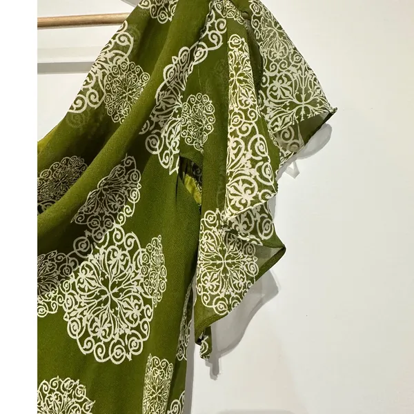 Robbie Bee Vintage Green Medallion Cowl Neck Handkerchief Dress Size 6 Fairycore - Image 6