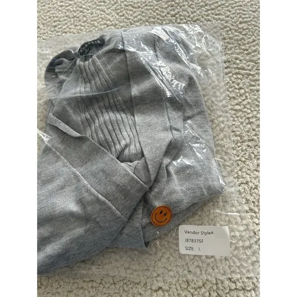 Love Ellie Stitch Fix Open Front Cardigan Sweater Gray Ribbed Details Size L - Image 8