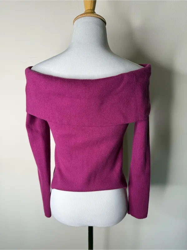 Abercrombie Fuchsia Off Shoulder Ribbed Sweater NTW M - Image 6