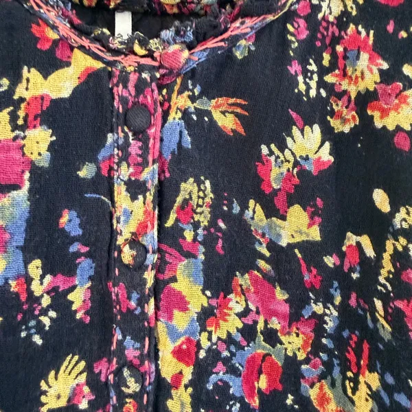 Free People Floral Gauze Cotton‎ Boho Peasant Top Oversized Ruffle Raw Sz Medium - Image 9
