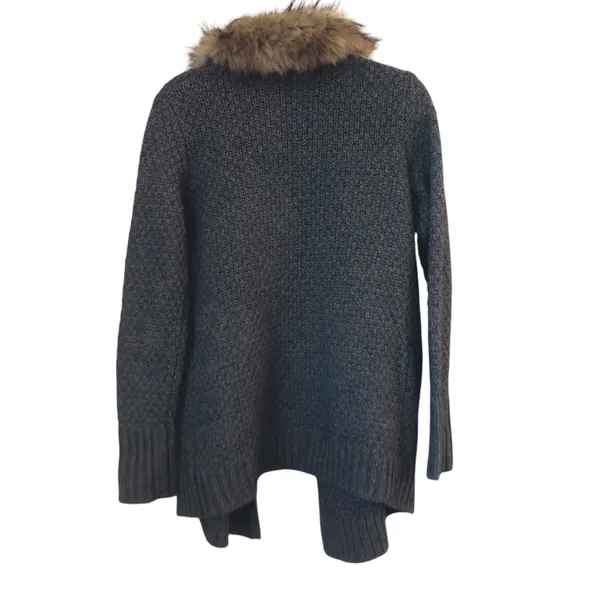 Joie Jamilee Gray Yak Wool Knit Faux Fur Collar Women’s Cárdigan Sweater Small - Image 5