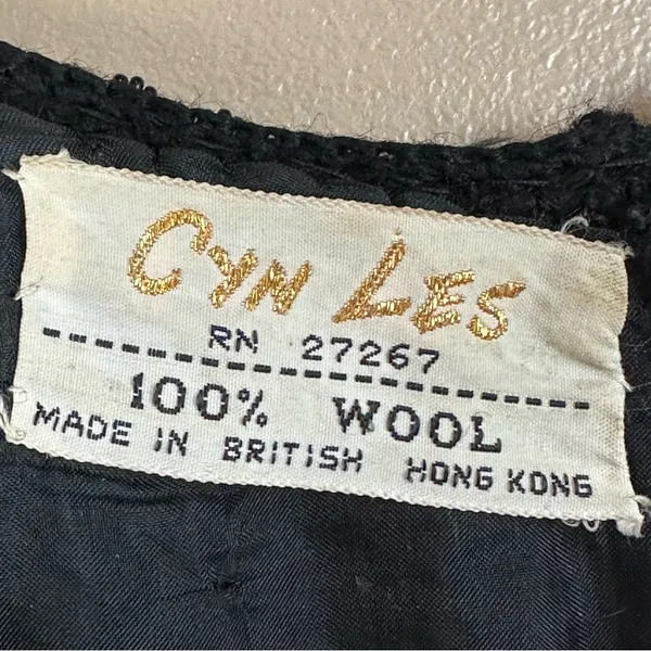 Vintage Cyn Les Black Wool Sequined & Beaded Scalloped Design Tank Top Medium - Image 6