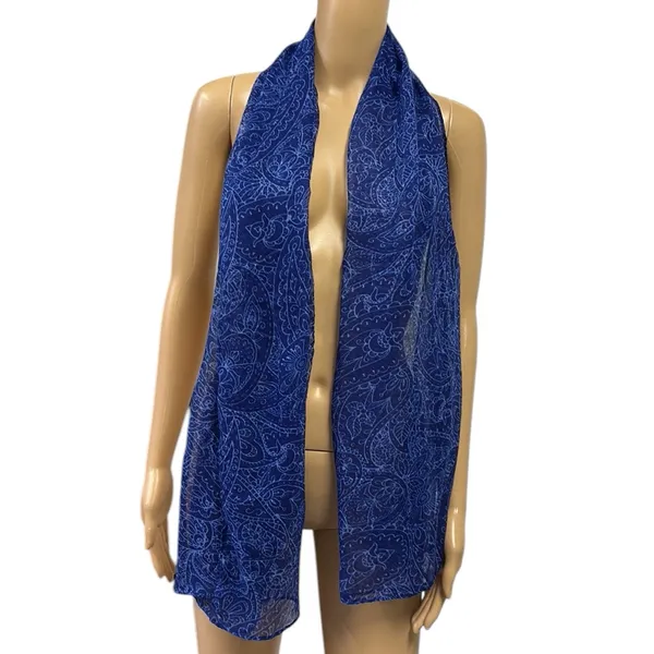 Source Unknown Blue Long Semi Sheer Scarf Paisley Floral Printed Sarong Wrap 19 x 65 inches - Image 3