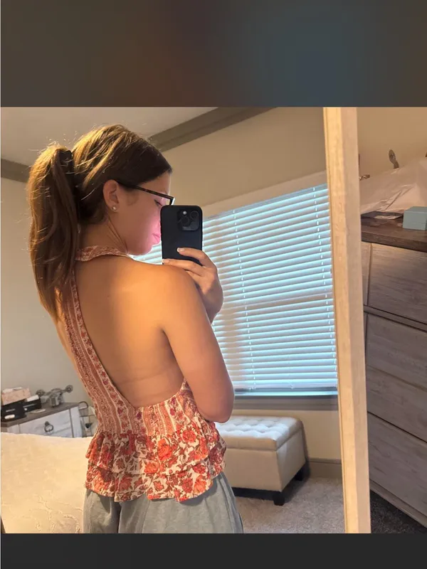 Free People Orange Floral Tie-Front Halter Camisole - Image 3