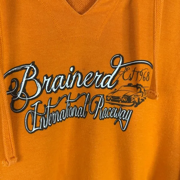 Woman’s Brainerd Minnesota International Raceway Orange Pullover Hoodie — XL - Image 7
