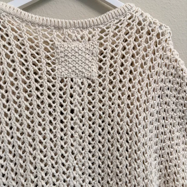 Free People Sophia Sweater Cream Crochet Open Chunky Knit Cotton Size Small - Image 10