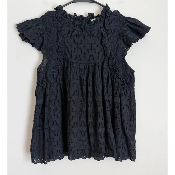 Sea New York Eyelet Blouse Women S Black Ruffle Sleeveless Cotton Top - Image 2