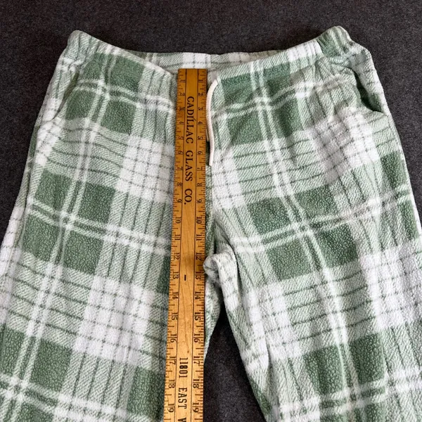 Aerie Plaid Fleece‎ Pajama Joggers Sage Green White XL Regular Lounge Pants - Image 5