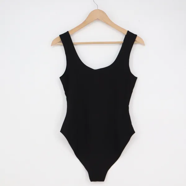Forever 21 Womens Knit Bodysuit Black Scoop Neck Sleeveless Snap Closure Size M - Image 5