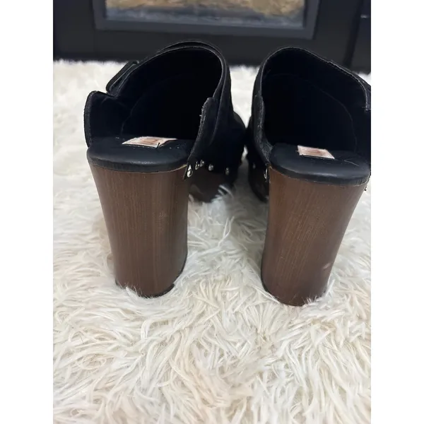 Sugar Black Suede Clogs Platform Studded‎ Heel 7.5M Brown Wood - Image 6