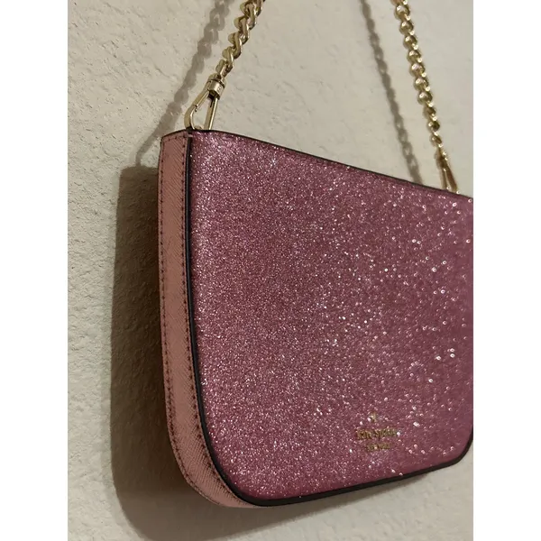 NEW Kate Spade Purse Glimmer Glitter Shoulder Bag Pink Sparkly Gold Chain Whimsy - Image 6