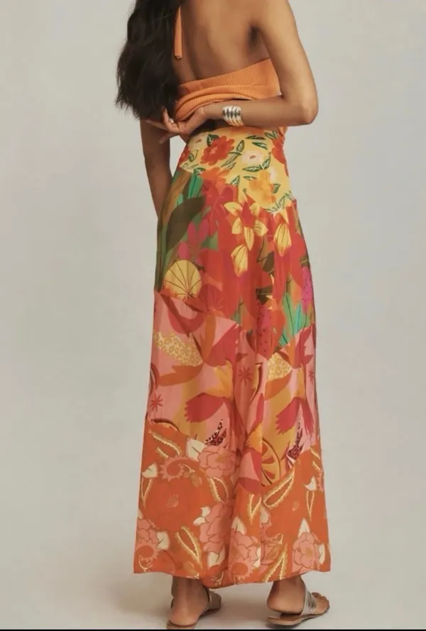 Farm Rio Satin Slip A-Line Floral Maxi Skirt, Size S - Image 3