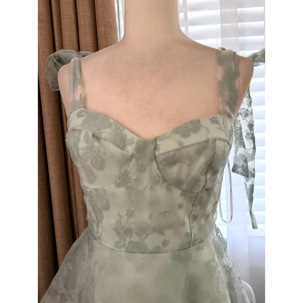 Lulus Glamorous Sweetie Tie-Strap Bustier Midi Dress in Sage Green Burnout - Image 4