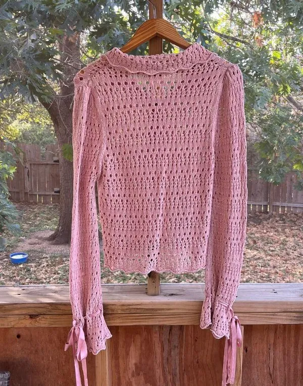 Free People Pointelle Pullover Sweater In Mauve Rose Size L. NEW - Image 7